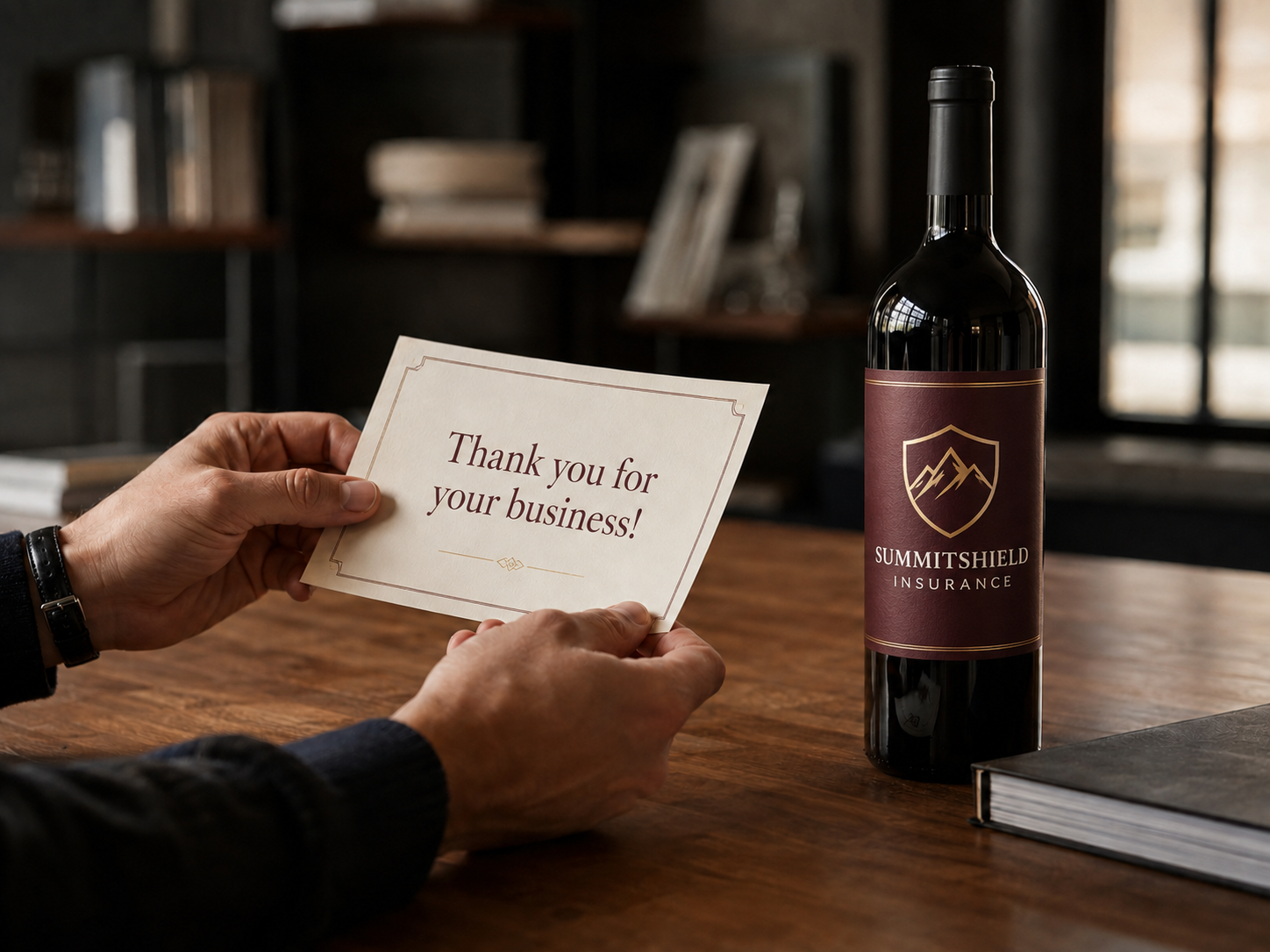 Custom private-label wine bottle with personalized corporate message card